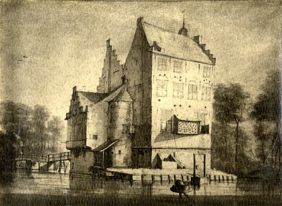 HUA-107436-Gezicht op de achter en zijgevel van het kasteel Oudaen bij Breukelen uit het noorden