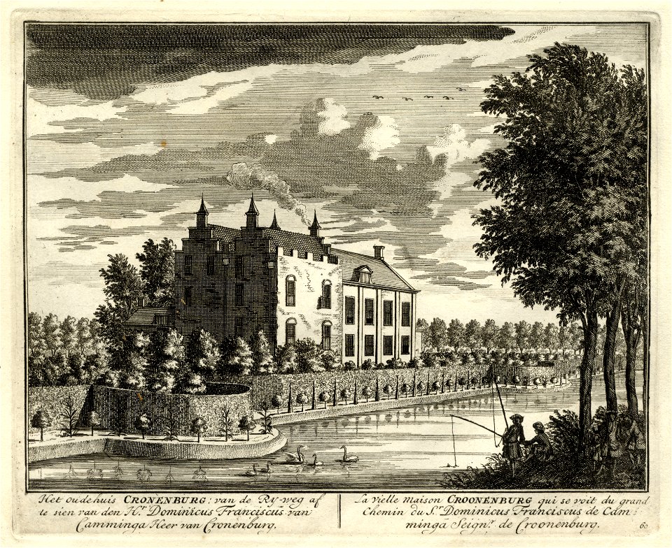 HUA-135645-Gezicht vanaf de Straatweg bij Loenen op de buitenplaats Kronenburg met het huis omgeven door een geschoren haag en vormboompjes