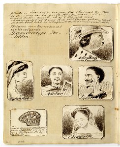 HUA-135558-Afbeelding van een pagina met portretten van de belangrijkste personages van de opera Euryanthe van Carl Maria von Weber op 25 maart 1861 in de Utrech