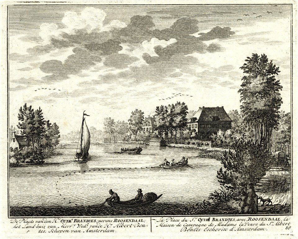 HUA-135780-Gezicht uit het zuidwesten op de Vecht bij Nigtevecht met rechts de buitenplaats van de heer Quirijn Brandjes en links daarvan het huis Rozendaal het 