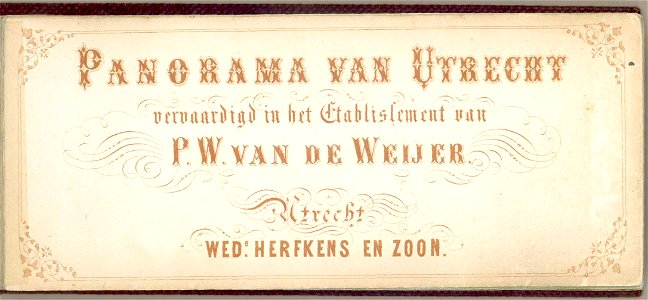 HUA-135001-Afbeelding van de titelpagina van het Panorama van Utrecht op de lithostenen getekend door J Bos gedrukt bij PW van de Weijer en in juli 1859 uitgegev