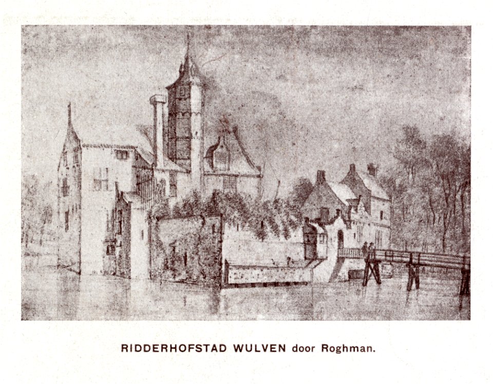 HUA-107511-Gezicht op het omgrachte kasteel Wulven te Houten uit het zuiden
