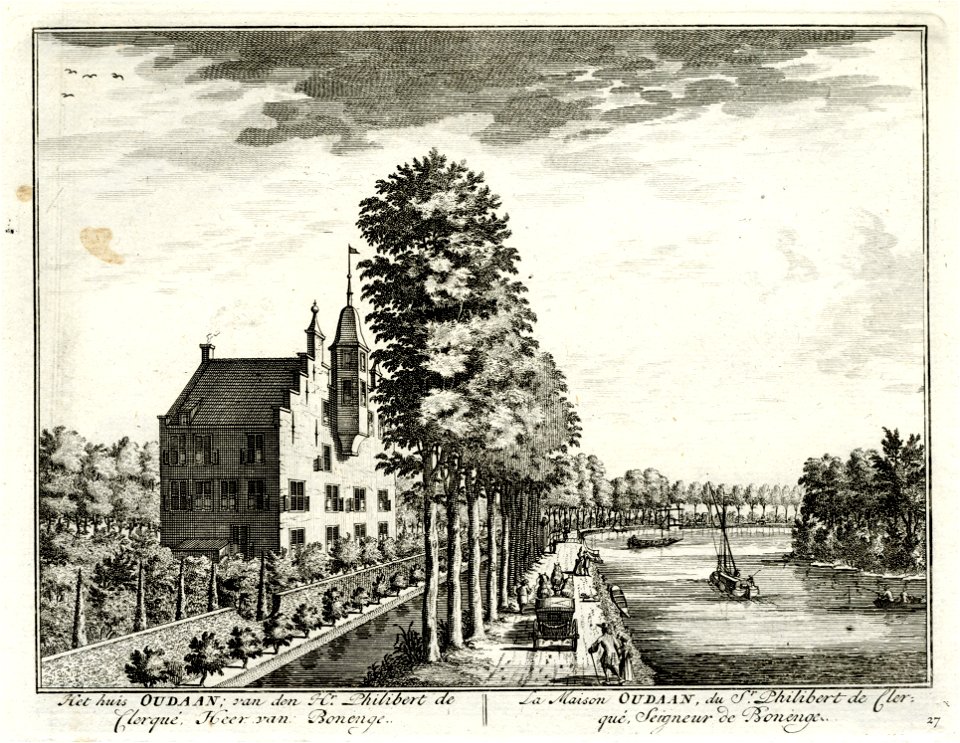 HUA-135716-Gezicht vanaf het Zandpad langs de Vecht bij Breukelen op de zij en voorgevel van het huis Oudaen