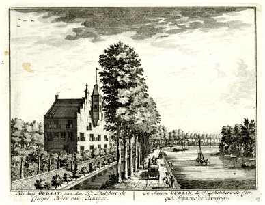 HUA-135716-Gezicht vanaf het Zandpad langs de Vecht bij Breukelen op de zij en voorgevel van het huis Oudaen