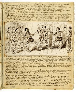 HUA-135579-Afbeelding van een pagina met een tekening van een scene uit de opera Euryanthe van Carl Maria von Weber op 25 maart 1861 in de Utrechtse schouwburg u