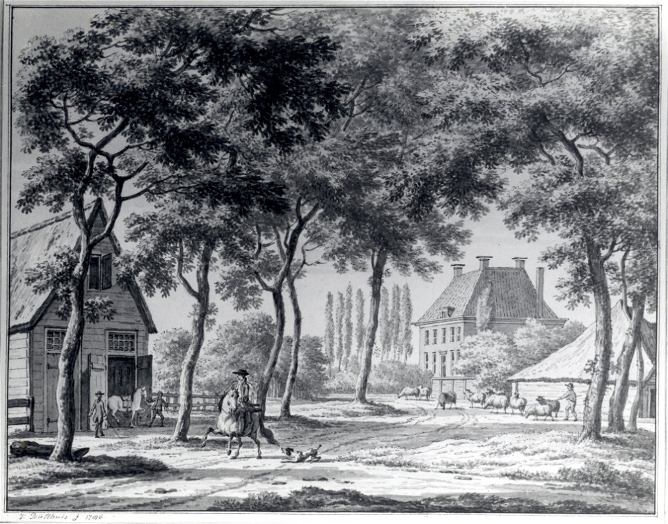 HUA-107634-Gezicht in het dorp Lage Vuursche met rechtsachter het huis Klein DrakensteinNB Dit huis heeft tegenwoordig het adres Kloosterlaan 4 te Baarn