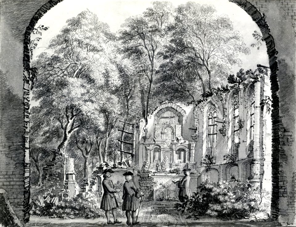 HUA-107352-Gezicht in de ruïne van de kapel van het kasteel De Haar bij Haarzuilens met op de voorgrond een marmeren altaarNB De gemeente Haarzuilens is per 1 ja
