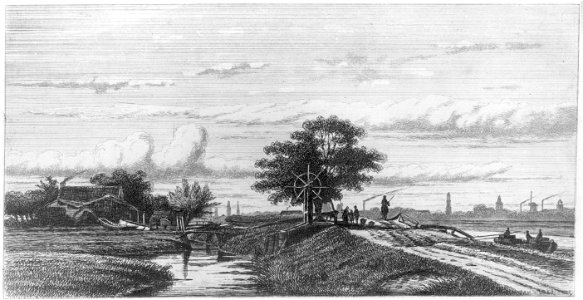 HUA-135089-Gezicht op de stad Utrecht uit het noorden vanaf de Vechtdijk mogelijk ter hoogte van de sluis die de verbinding vormde tussen de Vecht en de Hoofddij