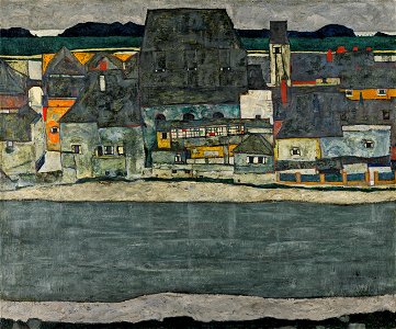 Houses on the River (The Old Town) (1914). Free illustration for personal and commercial use.