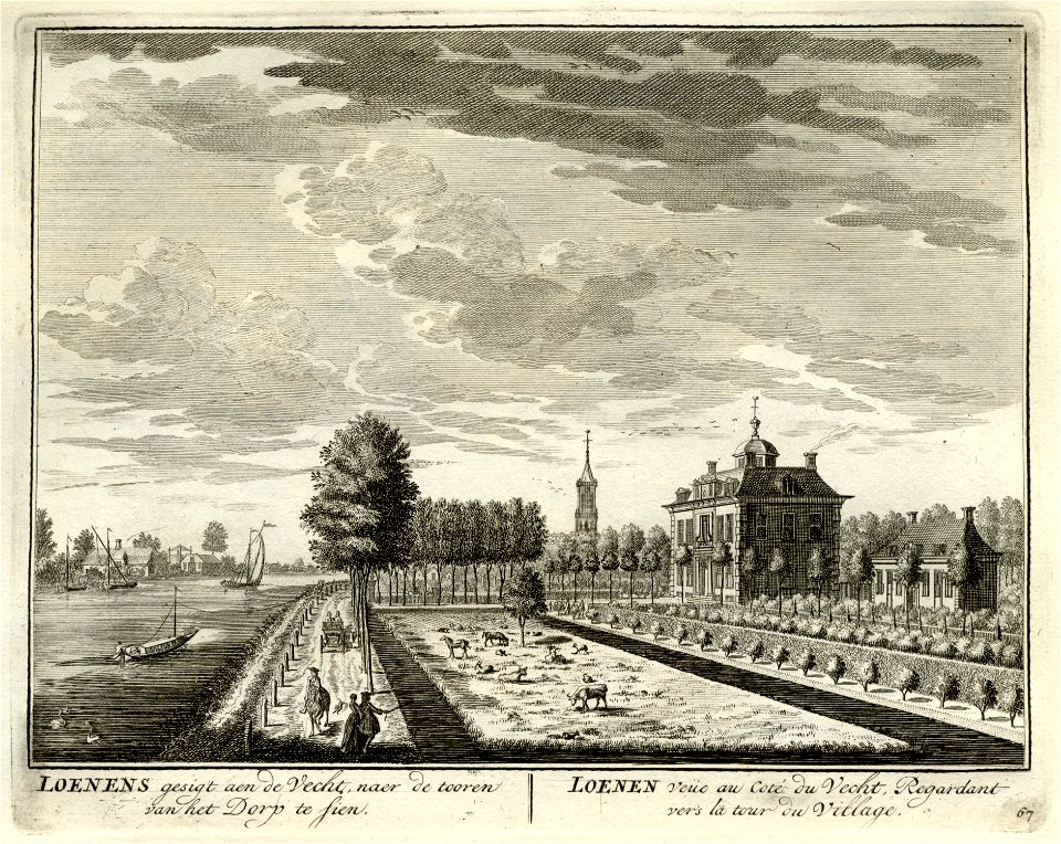 HUA-135652-Gezicht op de Vecht met de buitenplaats Loenen en op de achtergrond de kerktoren van Loenen