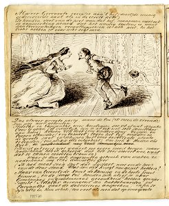 HUA-135570-Afbeelding van een pagina met een tekening van een scene uit de opera Euryanthe van Carl Maria von Weber op 25 maart 1861 in de Utrechtse schouwburg u