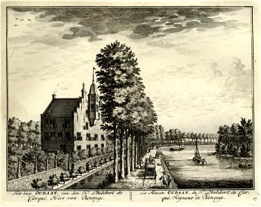 HUA-135612-Gezicht vanaf het Zandpad langs de Vecht bij Breukelen op de zij en voorgevel van het huis Oudaen
