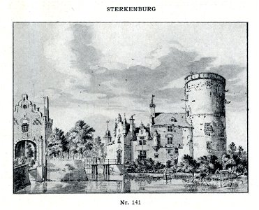 HUA-107476-Gezicht op het kasteel Sterkenburg te Driebergen uit het zuidoosten met links het poortgebouw dat toegang gaf tot de voorburchtNB De gemeenten Drieber