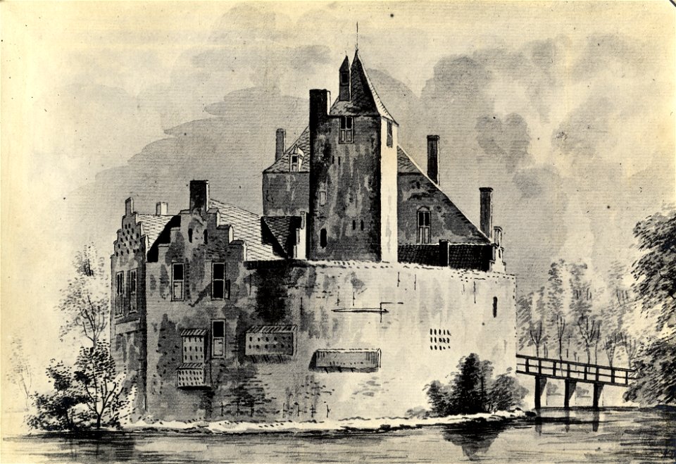 HUA-107451-Gezicht op het kasteel Ruwiel bij Ter Aa uit het oostenNB De naam Ter Aa is later gewijzigd in Nieuwer Ter Aa Nieuwer Ter Aa is per 1 april 1964 bij d