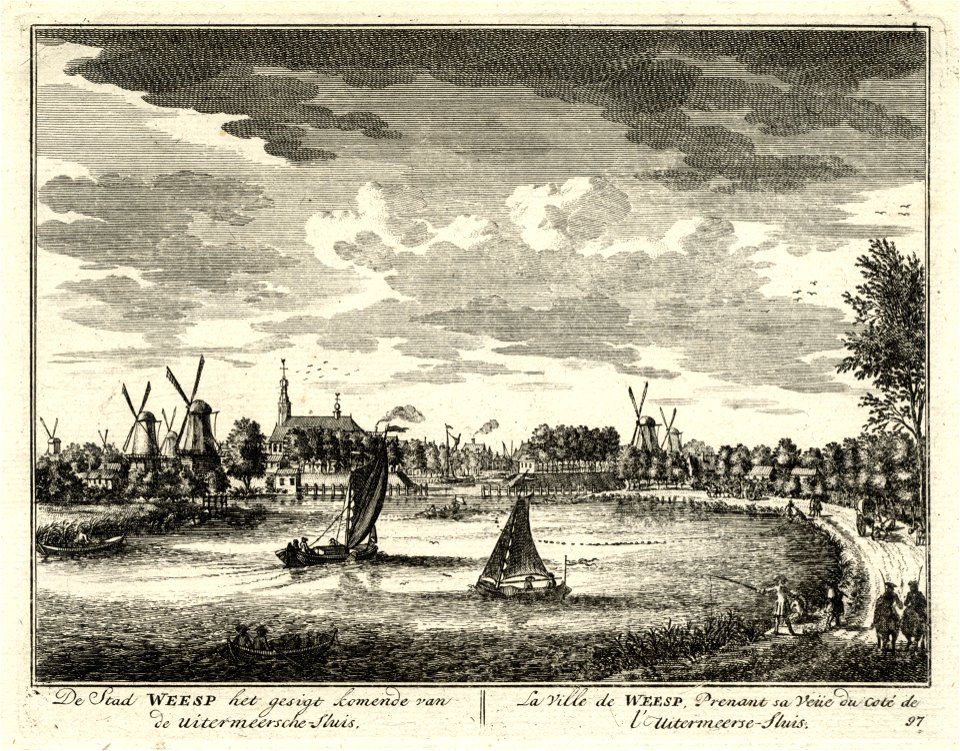 HUA-135788-Gezicht over de Vecht op de stad Weesp uit het zuidoosten