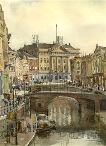 HUA-119812-Gezicht op de Oudegracht te Utrecht vanaf de Bakkerbrug in de richting van de Stadhuisbrug uit het westen