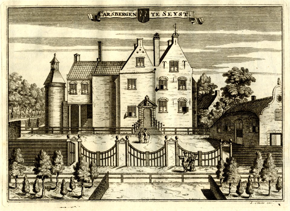 HUA-135364-Gezicht vanaf het voorterrein op het kasteel Kersbergen bij Zeist met rechts de bijbehorende boerderij