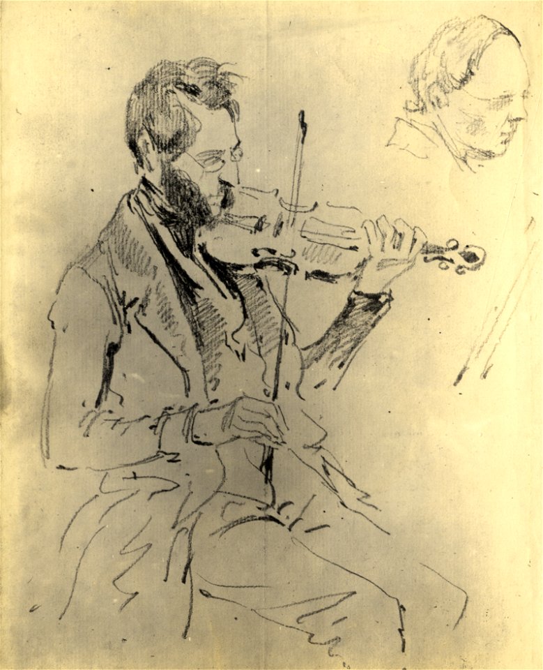 HUA-104363-Portret van HJ Dahmen geboren 1808 muziekonderwijzer te Utrecht overleden 1881 Kniestuk rechts zittend viool spelend