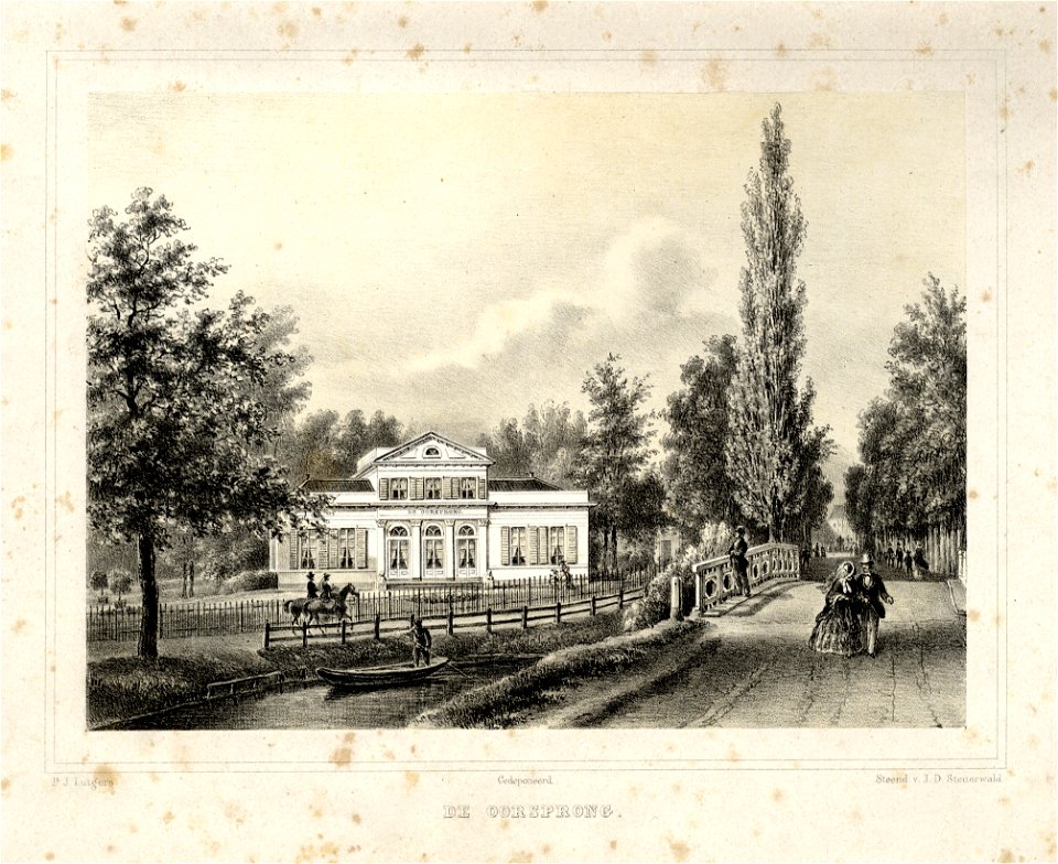 HUA-135848-Gezicht vanaf de Biltstraat over de Biltsche Grift te Utrecht op de voorgevel van het huis De Oorsprong uit het oosten