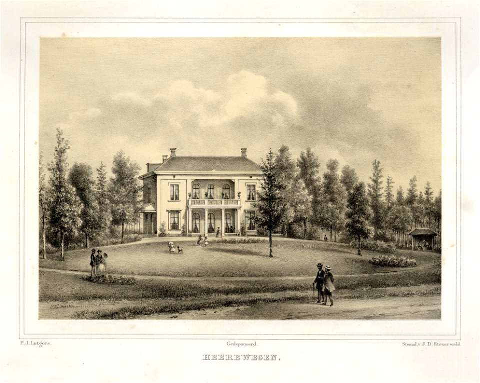 HUA-135880-Gezicht op de voorgevel van het huis Heerewegen en de omringende tuin aan de Arnhemse Bovenweg te Zeist