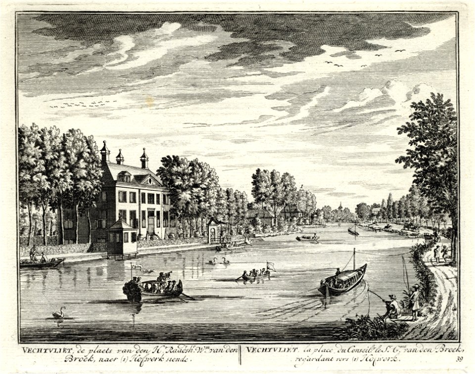 HUA-135728-Gezicht vanaf het Zandpad op de Vecht bij Breukelen met links het huis Vechtvliet uit het zuiden