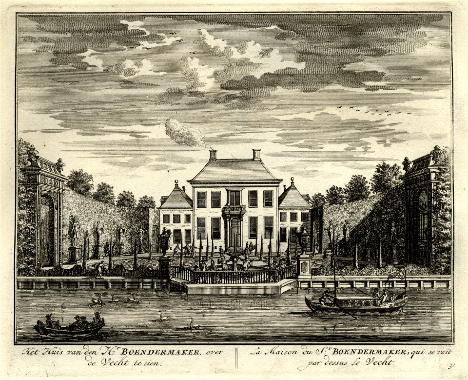 HUA-135616-Gezicht over de Vecht bij Breukelen op het huis Boom en Bosch en de tuin voor het huis