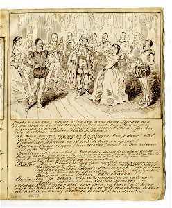 HUA-135571-Afbeelding van een pagina met een tekening van een scene uit de opera Euryanthe van Carl Maria von Weber op 25 maart 1861 in de Utrechtse schouwburg u