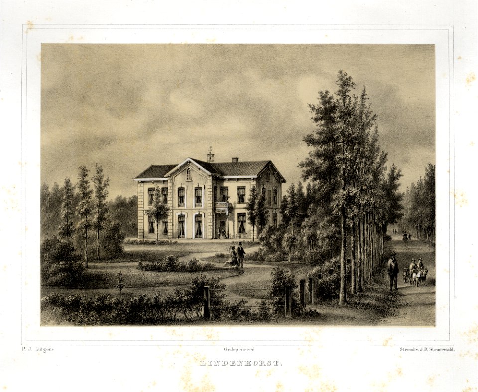 HUA-135896-Gezicht op het huis Lindenhorst en zijn omringende tuin Hoofdstraat 260 te Driebergen Rijsenburg met rechts de Hoofdstraat