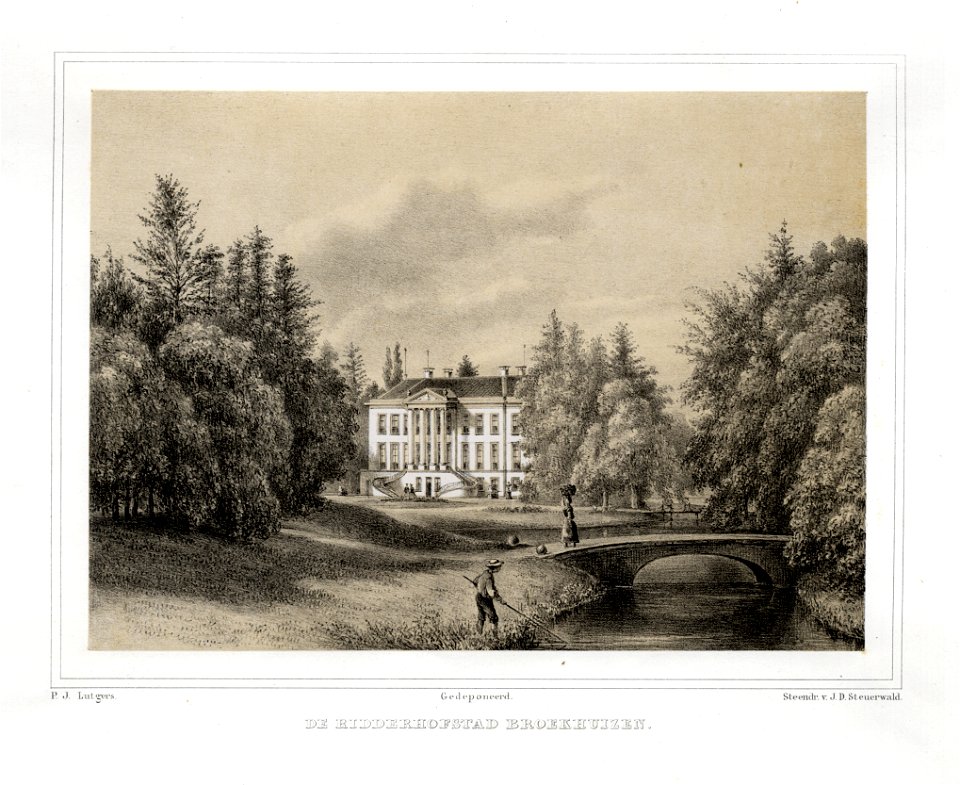 HUA-135908-Gezicht op de voorgevel van het huis Broekhuizen bij Leersum in het omringende landschapspark