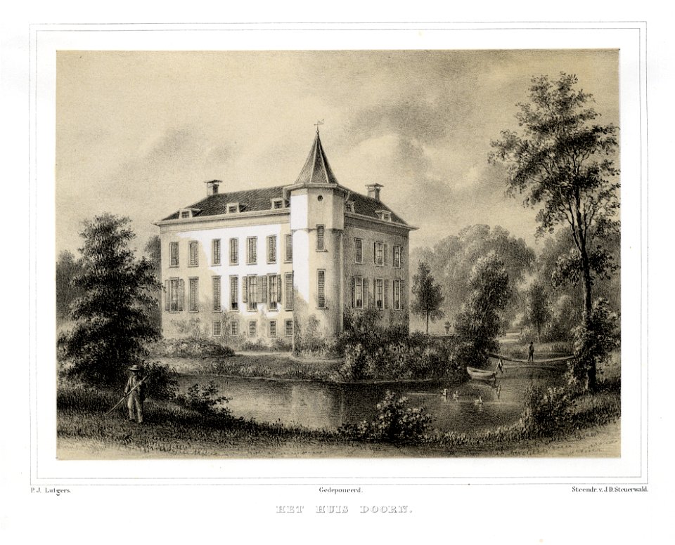 HUA-135901-Gezicht op de achter en zijgevel van Huis Doorn te Doorn met het omringende landschapspark uit het westen