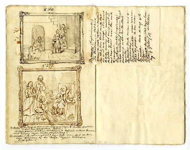 HUA-135550-Afbeelding van twee schilderijen met geschreven commentaar