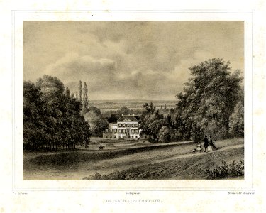 HUA-135932-Gezicht op het huis Heimerstein temidden van zijn park in de omgeving van Rhenen met op de achtergrond de Gelderse Vallei uit het zuidwesten