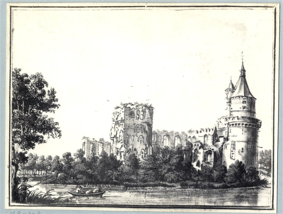 HUA-107320-Gezicht op de ruïne van het kasteel Duurstede te Wijk bij Duurstede met rechts de Bourgondische toren