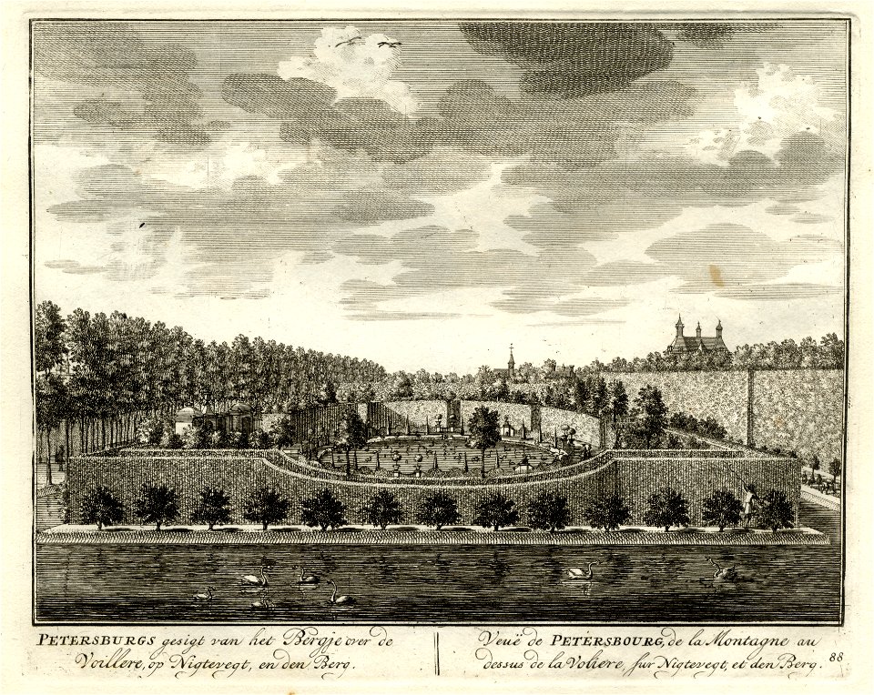 HUA-135673-Gezicht vanaf het bergje op de buitenplaats Petersburg bij Nigtevecht over de vogelvijver in de richting van Nichtevecht en Nederhorst den Berg