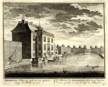 HUA-135681-Gezicht op de zij en achtergevel van het huis en de grote vijver achter het huis in de buitenplaats Driemond gelegen op de plaats waar de riviertjes h