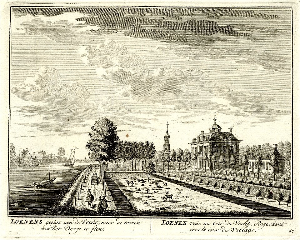 HUA-135756-Gezicht op de Vecht met de buitenplaats Loenen en op de achtergrond de kerktoren van Loenen