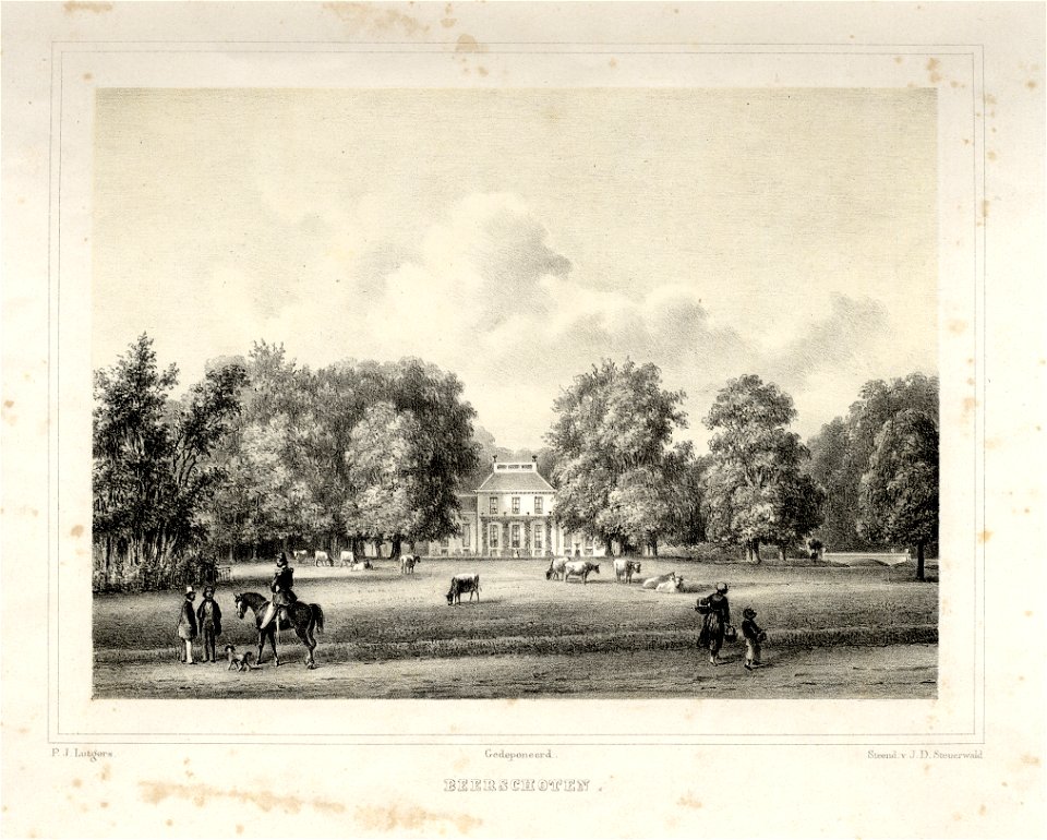 HUA-135857-Gezicht op de voorgevel van het huis Beerschoten bij De Bilt temidden van zijn landschapspark