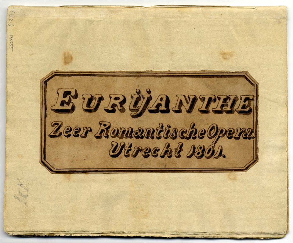 HUA-135555-Afbeelding van de titelpagina van een verzameling tekeningen van personages tafrelen en teksten parodieën op de opera Euryanthe van Carl Maria von Web