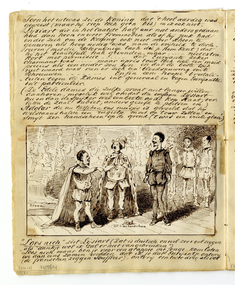 HUA-135564-Afbeelding van een pagina met een tekening van een scene in de eerste actie van de opera Euryanthe van Carl Maria von Weber op 25 maart 1861 in de Utr