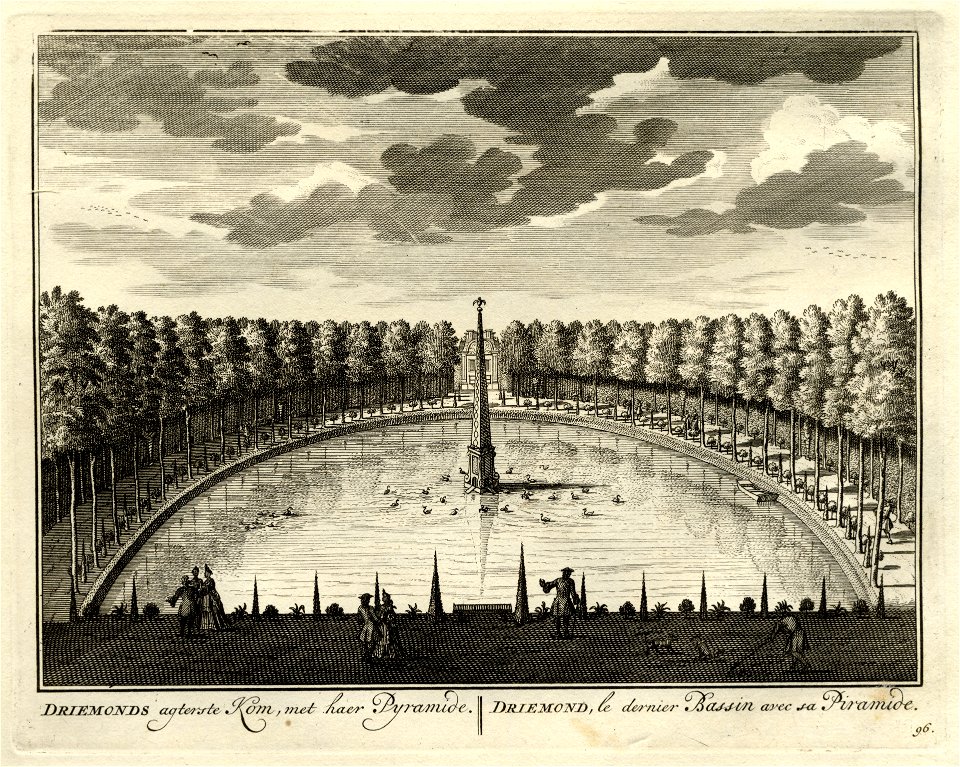 HUA-135685-Gezicht over de grote vijver met de obelisk achterin de buitenplaats Driemond gelegen op de plaats waar de riviertjes het Gein de Gaasp en het Smal We