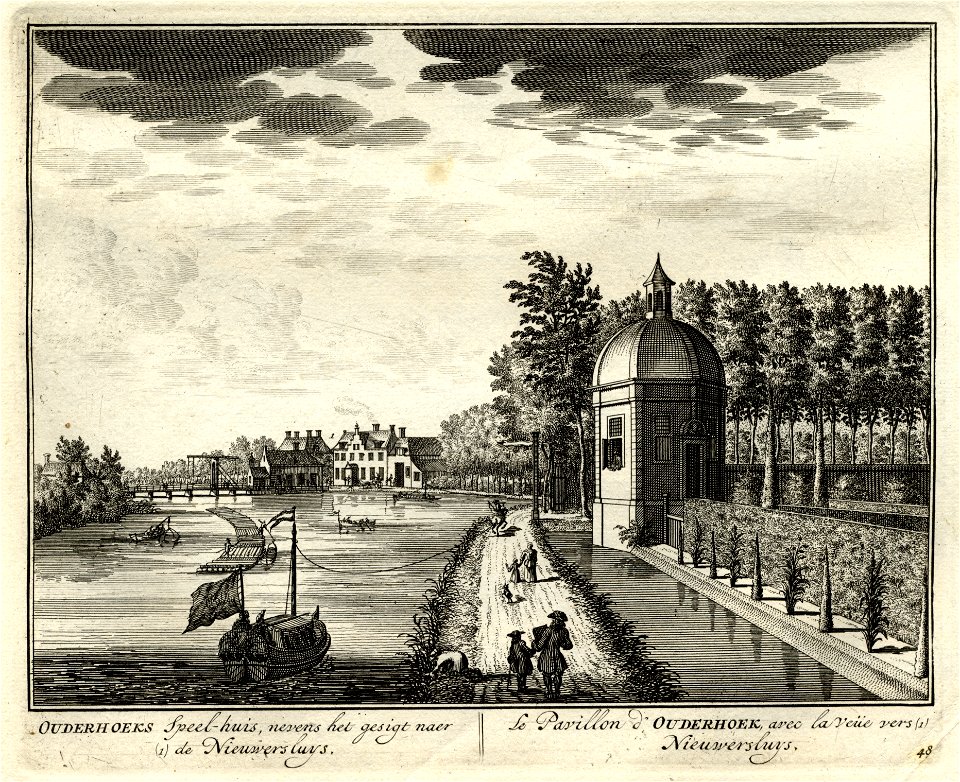 HUA-135633-Gezicht op de Vecht in de richting van Nieuwersluis met rechts de theekoepel op de hoek van de buitenplaats Ouderhoek