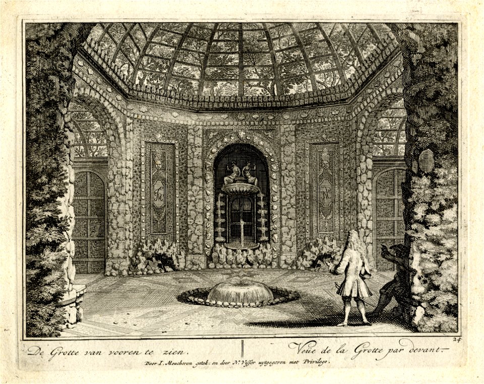 HUA-135973-Gezicht in een met grotwerk gedecoreerd paviljoen in een loofgang van latwerk in de tuin van de buitenplaats Heemstede te Houten