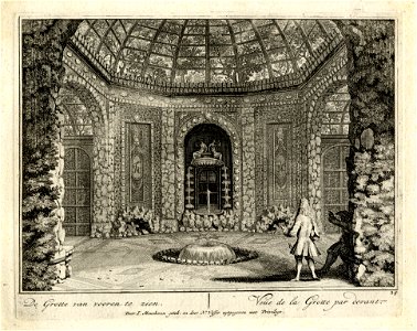 HUA-135973-Gezicht in een met grotwerk gedecoreerd paviljoen in een loofgang van latwerk in de tuin van de buitenplaats Heemstede te Houten