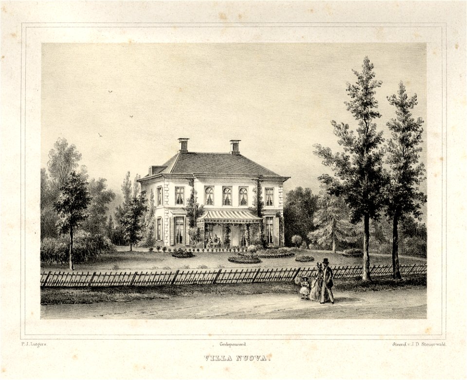 HUA-135860-Gezicht op de zij en de voorgevel van het huis Villa Nuova te Zeist met een gedeelte van de tuin