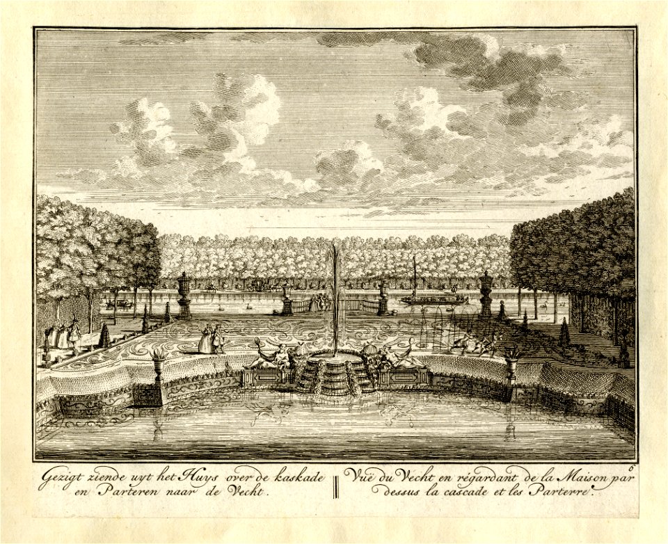HUA-135981-Gezicht vanuit het huis Ter Meer te Maarssen over de cascade en de broderieparterre op de Vecht