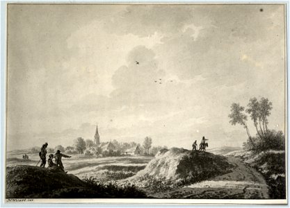 HUA-107567-Gezicht op een landschap met in de verte het dorp Eemnes Buiten