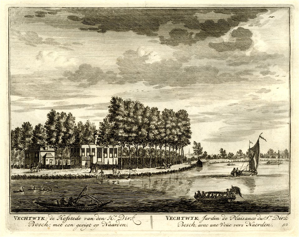 HUA-135677-Gezicht over de Vecht tussen Hinderdam en Weesp op de buitenplaats Vechtwijk uit het westen in de richting van NaardenNB Vechtwijk had later de naam H