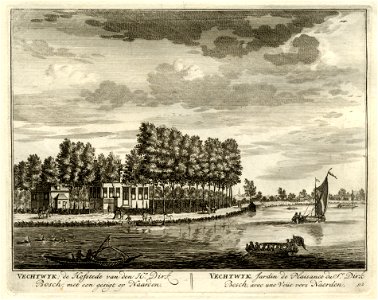 HUA-135677-Gezicht over de Vecht tussen Hinderdam en Weesp op de buitenplaats Vechtwijk uit het westen in de richting van NaardenNB Vechtwijk had later de naam H