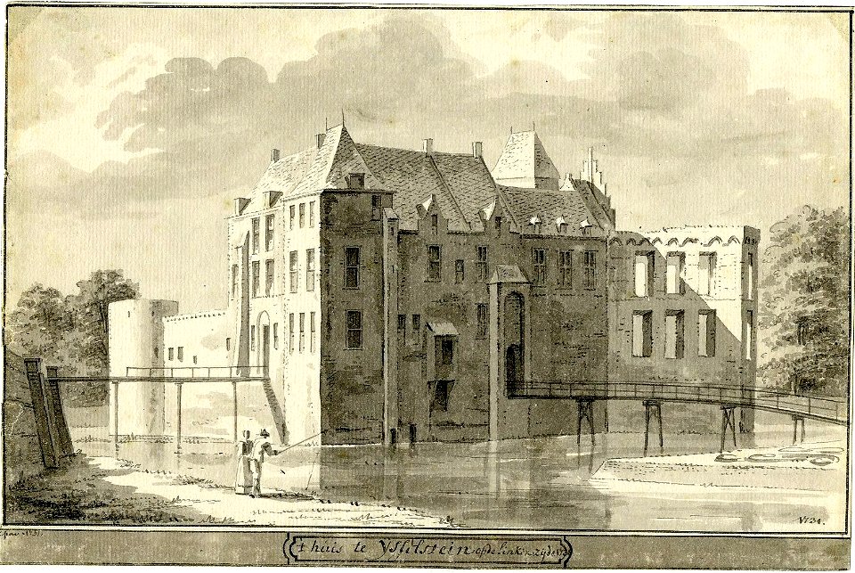 HUA-200296-Gezicht op de zij en de voorgevel van het kasteel te IJsselstein uit het oosten