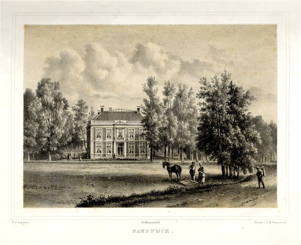 HUA-135852-Gezicht op de voorgevel van het huis Sandwijck Utrechtseweg 305 bij De Bilt met het omringende landschapspark